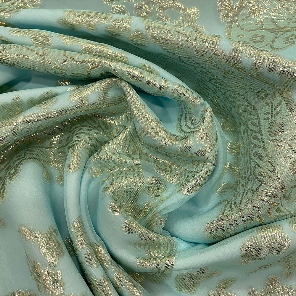 Silk jacquard fabric with an ornate woven pattern