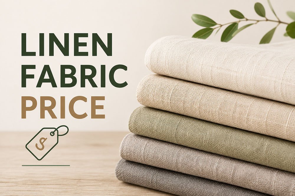 Folded natural linen fabrics representing different linen price tiers